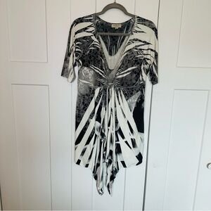 ONE WORLD Black and White Patterned Blouse